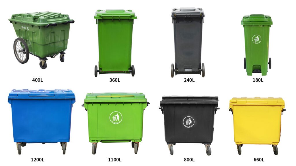 Outdoor wheelie bins in multiple sizes