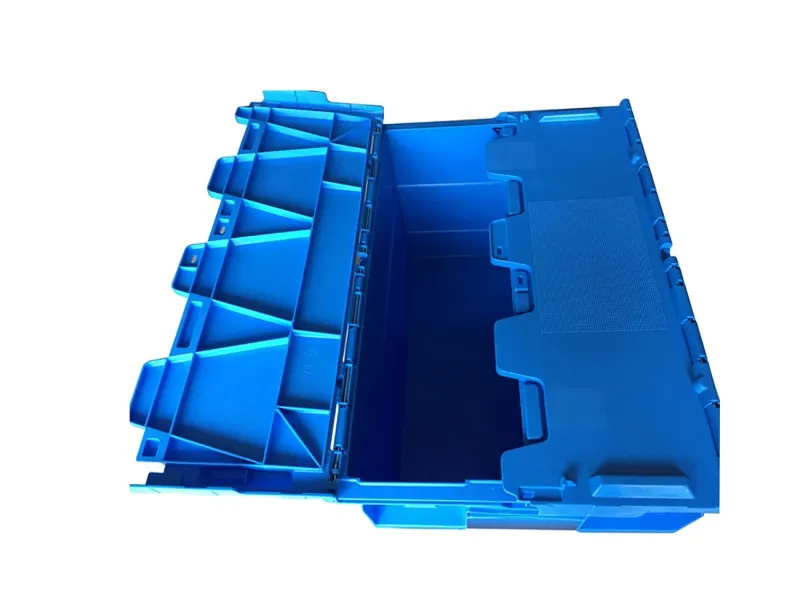 Blue attached - lid tote box with reinforced corners, anti - collision.