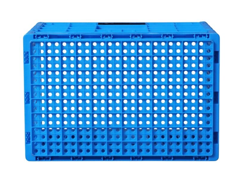 A blue plastic crate featuring a ventilated design, suitable for airflow - needed goods.